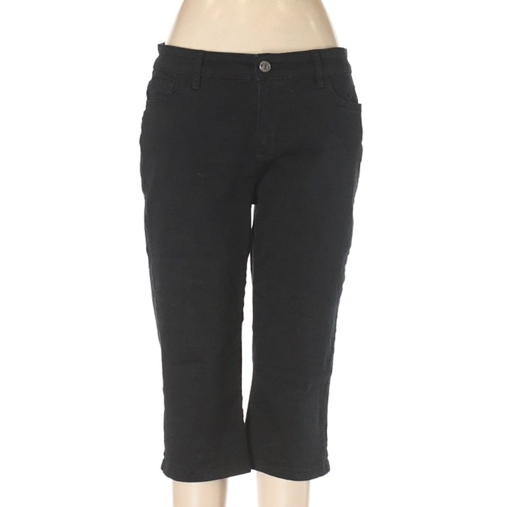 CHAPS Black Slimming Denim-Look Capris, Size 14